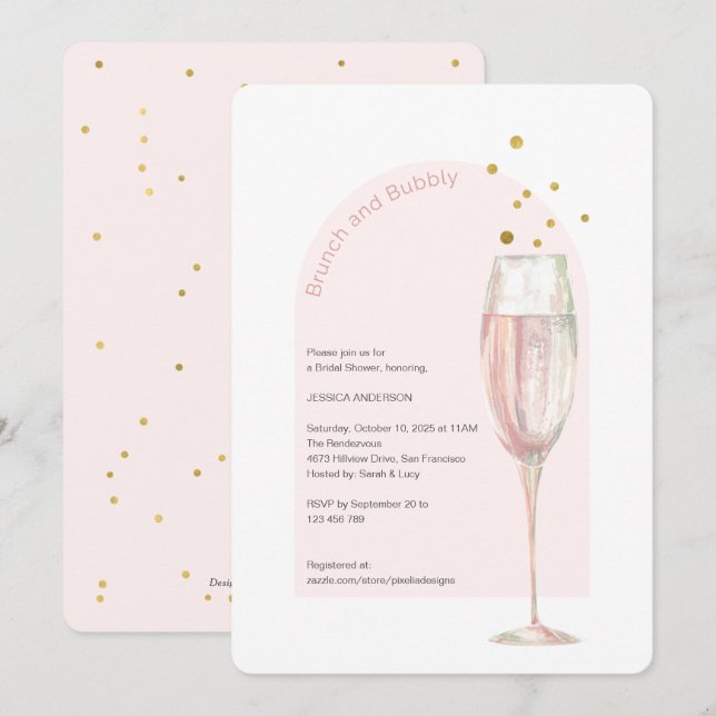 Modernes Brunch und Mimosa-Brautparty Einladung (Vorne/Hinten)