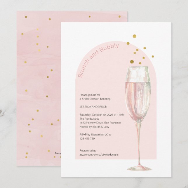 Modernes Brunch und Mimosa-Brautparty Einladung (Vorne/Hinten)