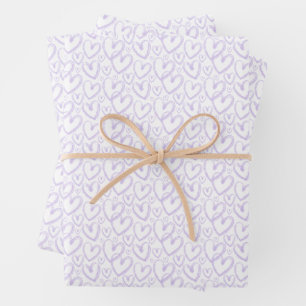 Modernes Brush-Herz-Lavendel Lila Muster Geschenkpapier Set