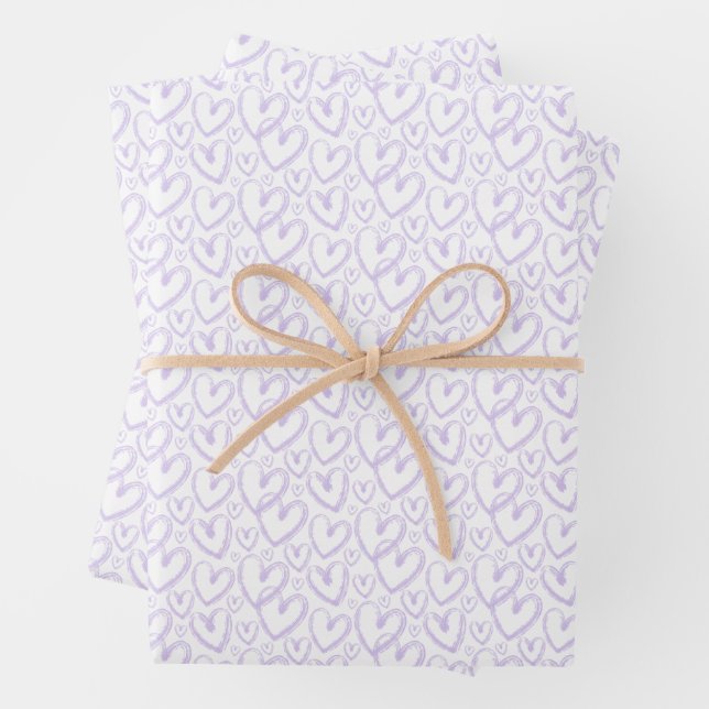 Modernes Brush-Herz-Lavendel Lila Muster Geschenkpapier Set (Beispiel)