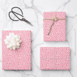 Modernes Brush Herz Weißrosa Muster Geschenkpapier Set