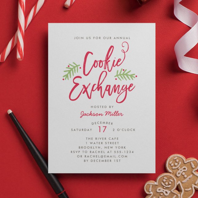 Modernes Brush Script Cookie Exchange Party Einladung (Von Creator hochgeladen)