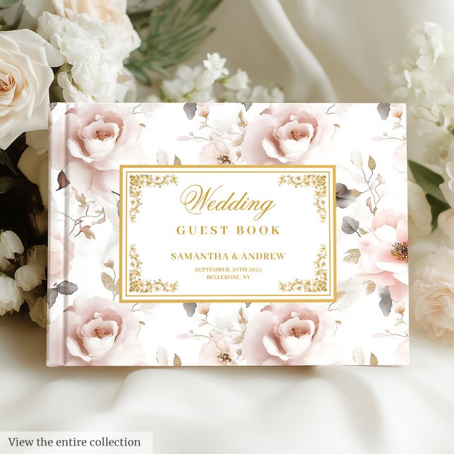 Modernes Bucht für Hochzeitsgäste aus Boho-Rose Gästebuch (Modern boho blush gold wedding guest book)