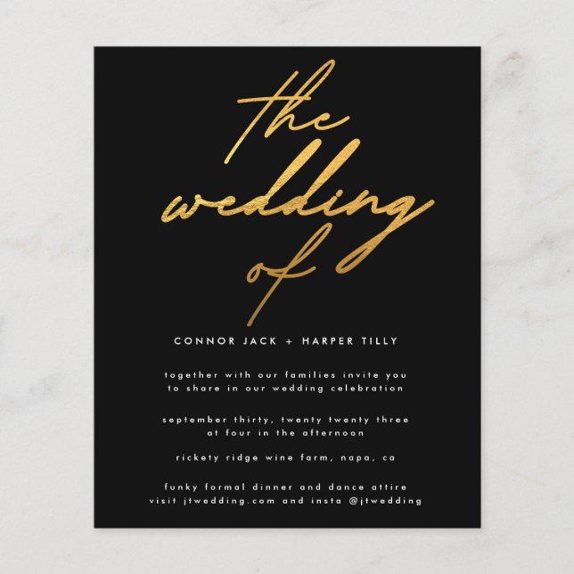 Modernes Budget Onyx Gold - Einladung zur Hochzeit Flyer (Vorne)