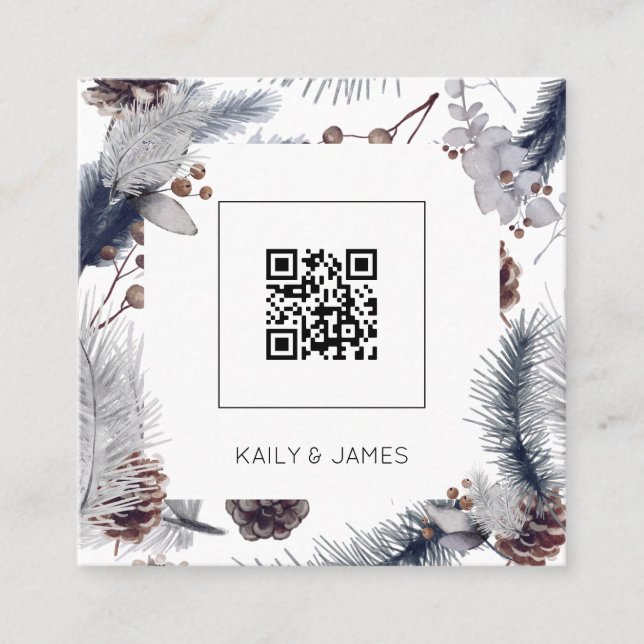 Modernes Budget QR Code Winter Hochzeitseinladung Quadratische Visitenkarte (Vorderseite)