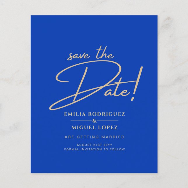 Modernes Budget Royal Blue Monochrome Wedding Flyer (Vorne)