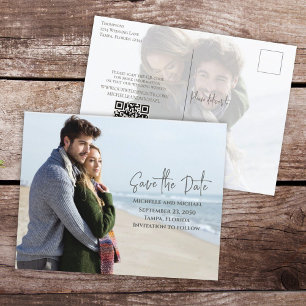 Modernes Budget Save the Date Foto Hochzeit QR-Cod Ankündigungspostkarte