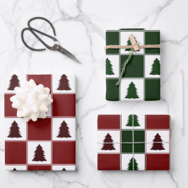 Modernes Buffalo Kariertes Weihnachtsbaummuster Geschenkpapier Set