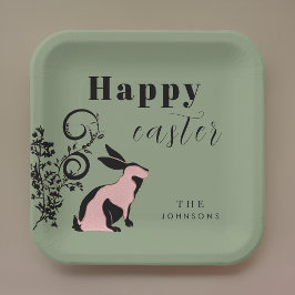 Modernes Bunny Happy Osterfest Personalisiert Pappteller