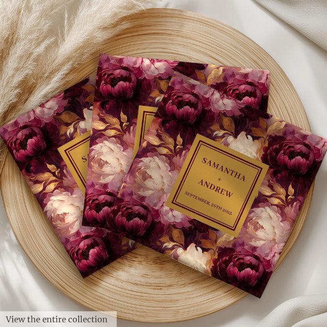 Modernes Burgund Blush Gold Wedding Cloud Napkins Serviette (Modern Burgundy Blush Gold Wedding Cloth Napkins)