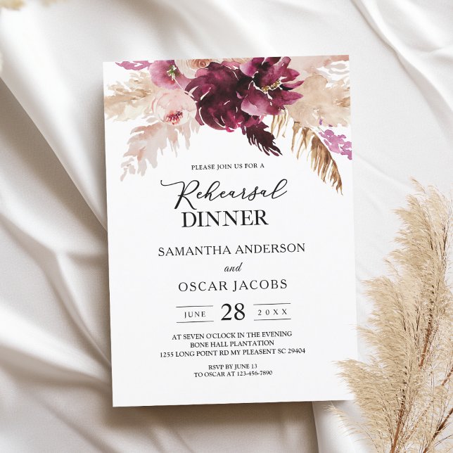 Modernes Burgund Blush Pink Floral Einladung (Von Creator hochgeladen)