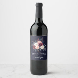 Modernes Burgund Floral Danke Navy Hochzeit Weinetikett