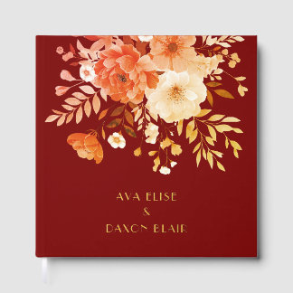 Modernes Burgund-Floral Wedding Gold Gästebuch