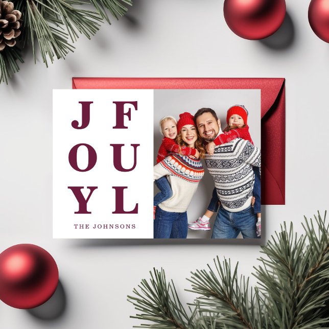 Modernes Burgund-Foto Weihnachten (Modern Burgundy Joyful Photo Christmas Holiday Card)