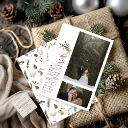 Modernes Burgund Frohe Weihnachtstypografie 2 Foto Feiertagskarte