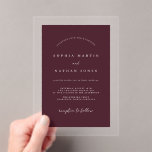 Modernes Burgund klare Minimalistische Hochzeit Acryleinladungen<br><div class="desc">Hübschere Einladungen für Hochzeiten im Kleinen Bayleigh Store!</div>
