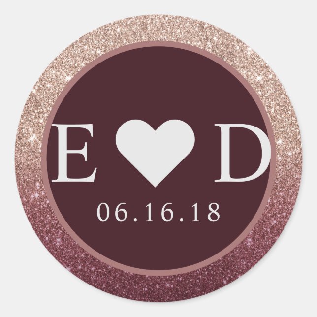 Modernes Burgund Rose Gold Glitzer Ombre Wedding Runder Aufkleber (Vorderseite)