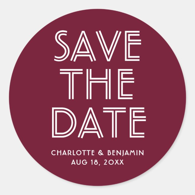 Modernes Burgund Save the Date Sticker (Vorderseite)