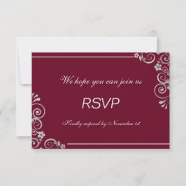 Modernes Burgund Silver Gray Floral Wedding RSVP