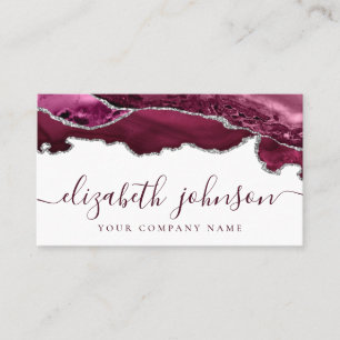 Modernes Burgund Silver Gray Glitzer Agate Marble Visitenkarte