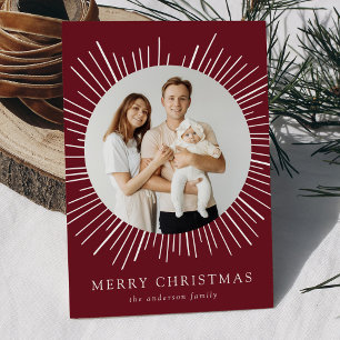 Modernes Burgund Sunburst Frohe Weihnachten 2 Foto