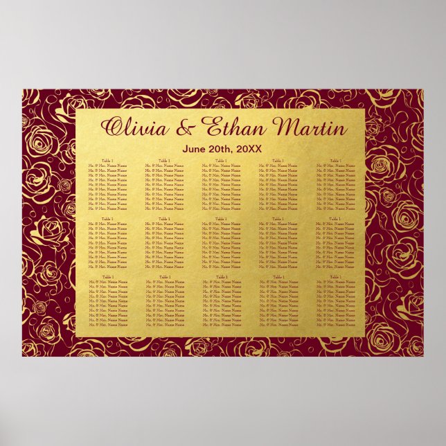 Modernes Burgund und Goldfloral mit Rose Poster (Vorne)