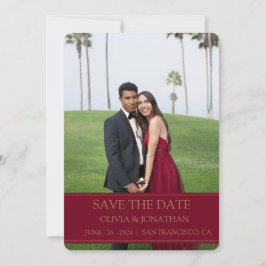 Modernes Burgunder-Maroon-Hochzeitssemble-Foto Save The Date