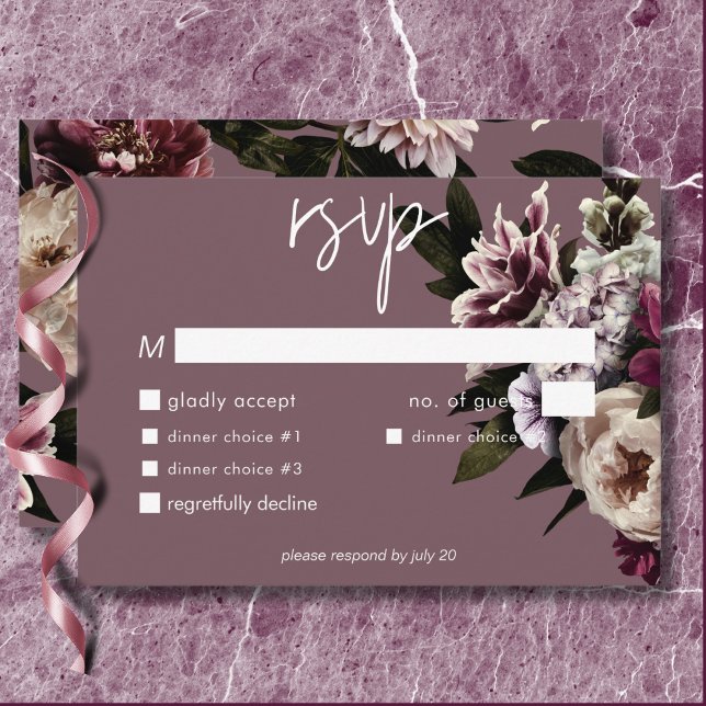 Modernes Burgundy & Cream Peonies Blumenessen RSVP Karte (Modern Burgundy & Cream Peonies Floral Dinner RSVP Card)