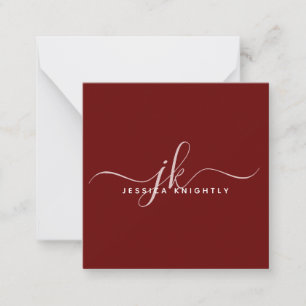 Modernes Burgundy Elegante Script Initials Monogra Mitteilungskarte