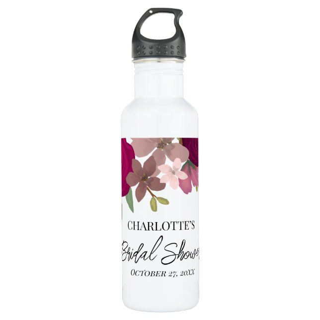 Modernes Burgundy Garden Blume Brautparty Edelstahlflasche (Vorderseite)
