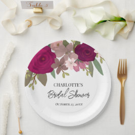 Modernes Burgundy Garden Blume Brautparty Pappteller