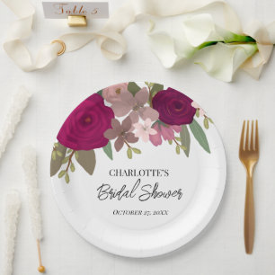 Modernes Burgundy Garden Blume Brautparty Pappteller