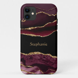 Modernes Burgundy Gold Agate Crystal personalisier Case-Mate iPhone Hülle