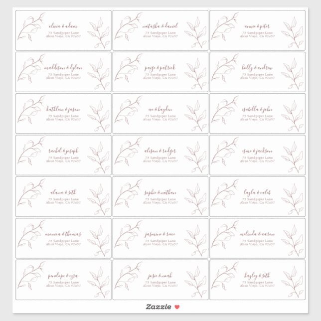 Modernes Burgundy Script Botanische Gastadresse Aufkleber (Blatt)