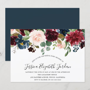 Modernes Burgundy Watercolor Baby oder Brautparty Einladung