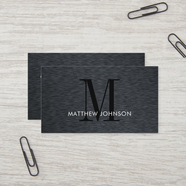 Modernes Büro für elegantes Monogram Black Brushed Visitenkarte (Vorderseite/Rückseite Beispiel)