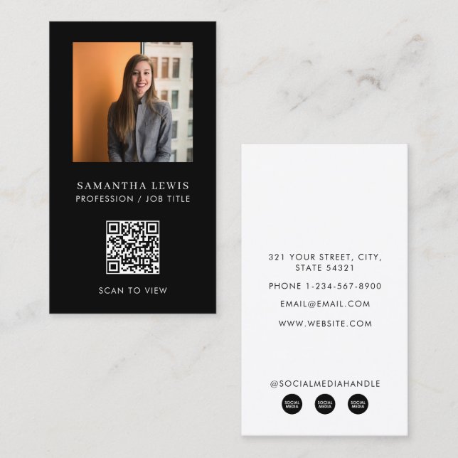 Modernes Business Foto QR Code Custom Social Media Visitenkarte (Vorne/Hinten)
