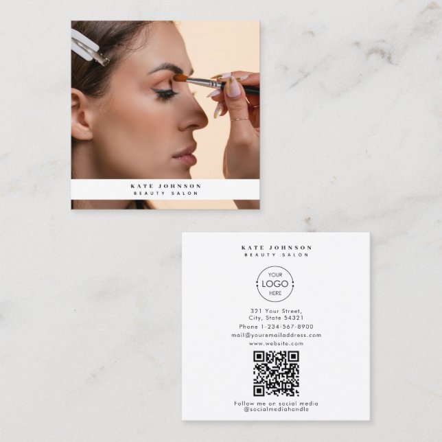 Modernes Business-Logo Schönheitshaar Stylist-Foto Quadratische Visitenkarte (Vorne/Hinten)