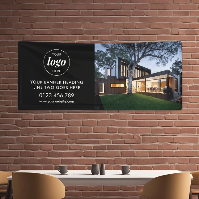 Modernes Business-Logo Werbung Foto Black 6' Banner (Minimalist logo and photo black banner for business *mockup background photos are Ai generated)