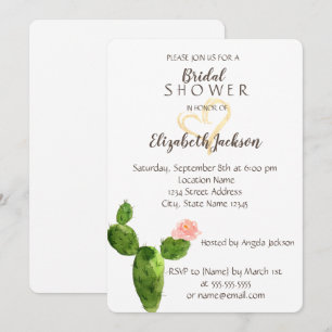 Modernes Cactus Gold Glitzer Herz Brautparty Einladung