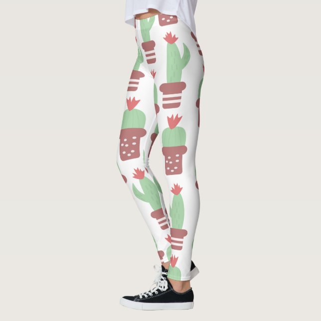 Modernes Cactus Pot Pflanze Muster Leggings (Links)