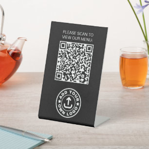 Modernes Café-kontaktloses Menü Schwarzer QR-Code- Sockelschild