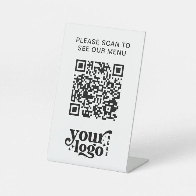 Modernes Café QR Code White Menu Logo kontaktlos Sockelschild (Vorderseite)