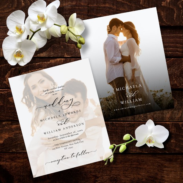 Modernes Calligrafy Foto Budget Hochzeitseinladung (Von Creator hochgeladen)