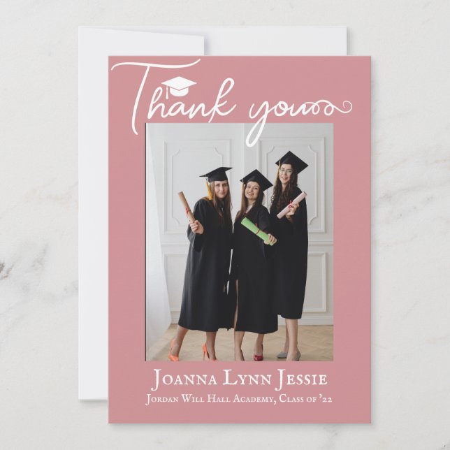 modernes Calligrafy Graduate Foto Dankeskarte (Vorderseite)