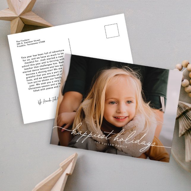 Modernes Calligraphie Script Foto Happy Feiertagspostkarte (Von Creator hochgeladen)