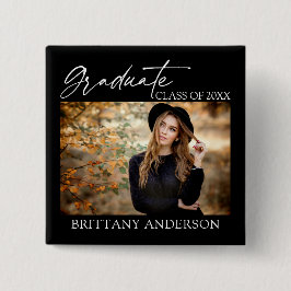 Modernes Calligraphy Ink Graduate Foto Black Squar Button