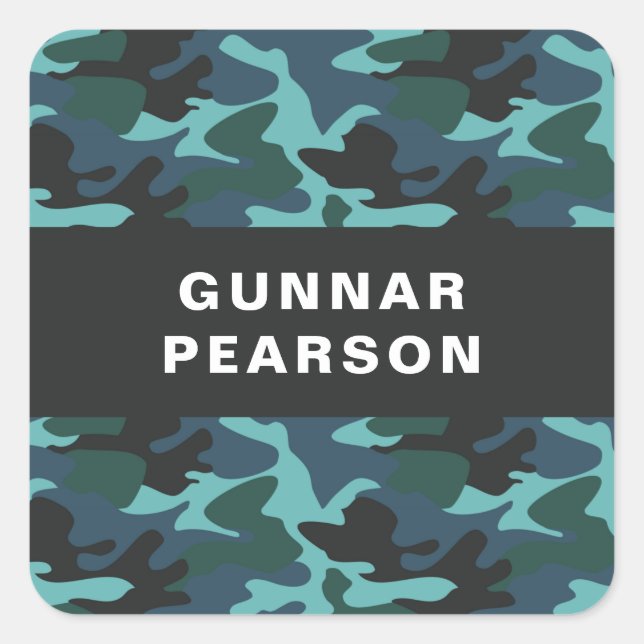 Modernes Camouflage Muster Name Black Square Stick Quadratischer Aufkleber (Vorderseite)