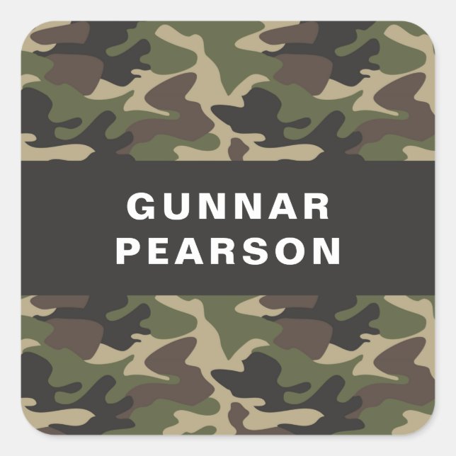 Modernes Camouflage Muster Name Schwarz Quadratischer Aufkleber (Vorderseite)