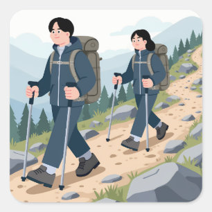 Modernes Campen / Outdoor   Mehr campen, weniger S Quadratischer Aufkleber